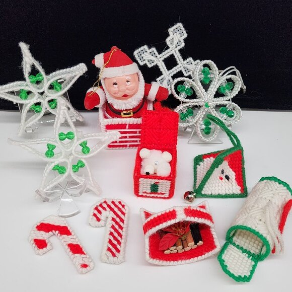 Handmade Christmas Ornaments Canvas Crafts Santa Stars Candy Canes Mailbox - Picture 1 of 6